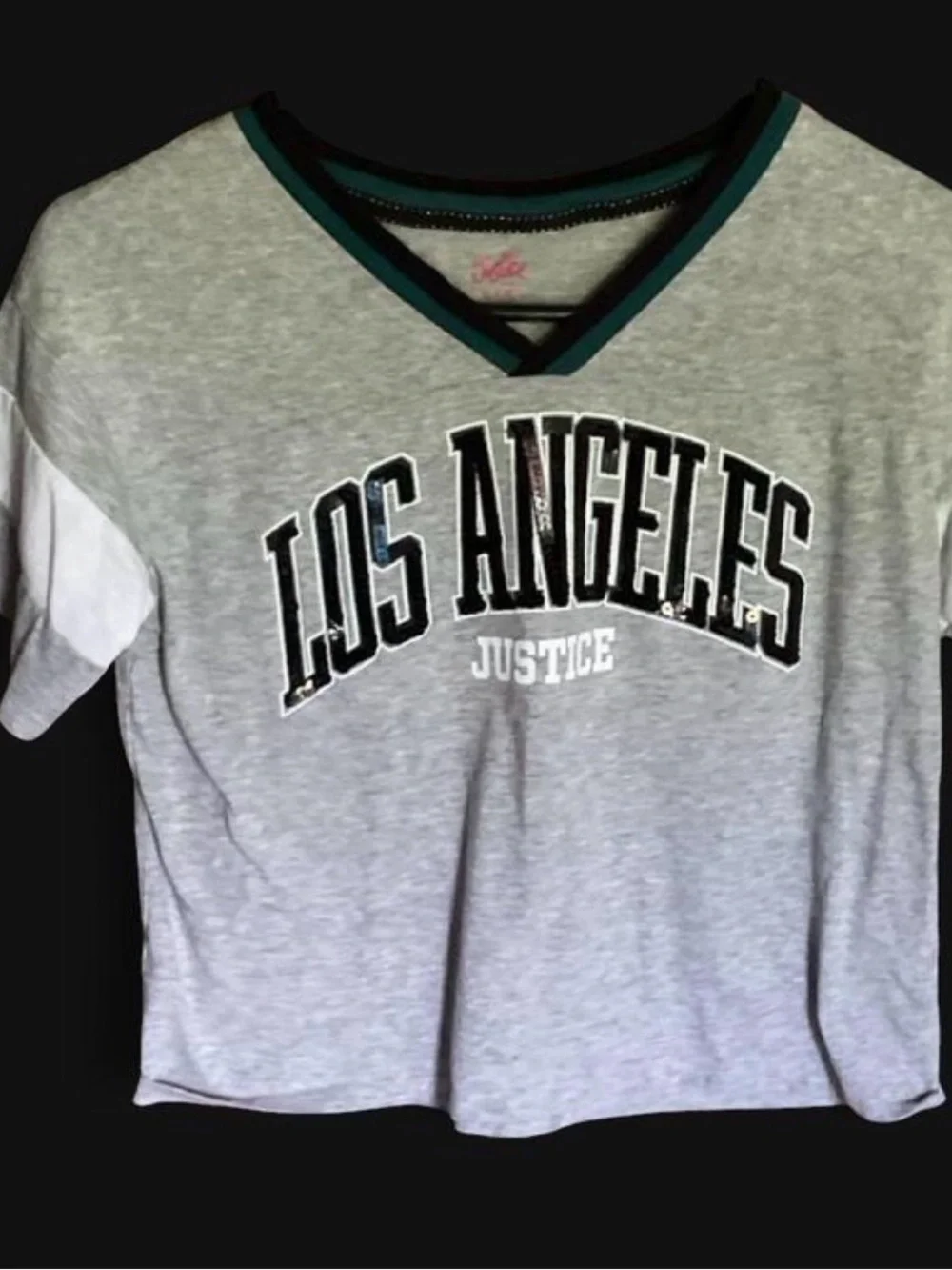 Justice Gray 'Los Angeles' V-Neck Graphic Tee with Teal Trim